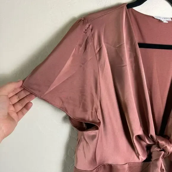 Baltic Born Poppy Satin Midi Dress Rosy Brown XXXL Tie Front - Picture 13 of 16